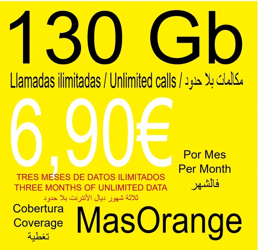 130 GB-ko 5G estaldura Orangerekin, dei mugagabeekin.  PORTAGARRITASUNERAKO SOILIK.